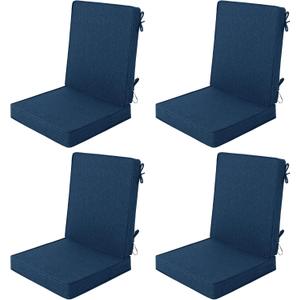 Outdoor Chair Cushions 20x20, Water-Resistant & Fade-Resistant, Patio Furniture Lawn Dining Chair Seat Replacement with High Back, Ties Zipper, Removable Cover, Set of 4, Navy Blue