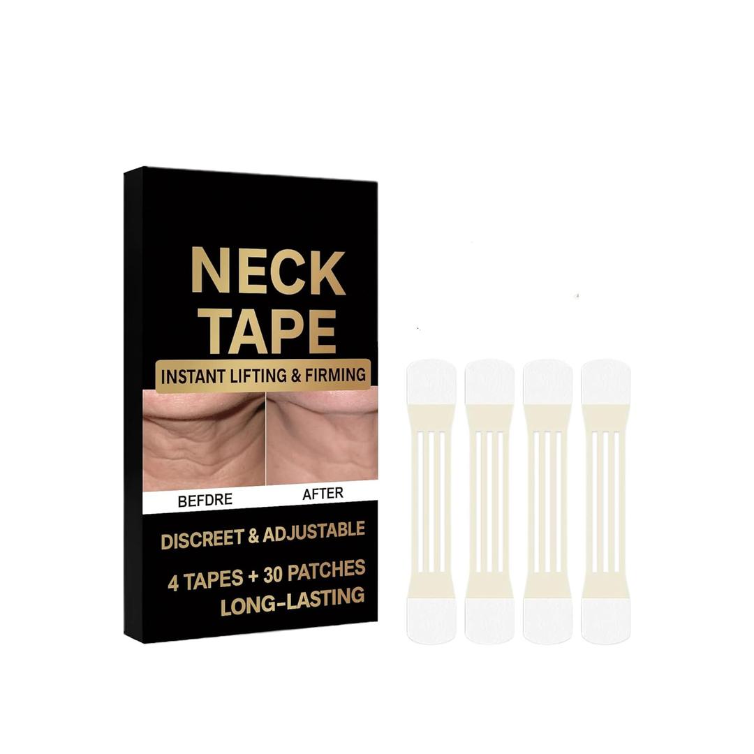 Neck Tape Lifting Invisible - Instant Lift for Sagging Skin & Wrinkles, Hypoallergenic Neck Behind Lift Tape for All Skin,Improved Elastic Band Design (4 Elastic Bands + 30 Refill Patches)