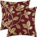 CaliTime Throw Pillow Covers Pack of 2 Cute Growing Leaves Cushion Cases Shells for Couch Sofa Home Decoration 18 X 18 Inches Burgundy/Gold