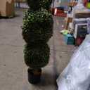 36'' Artificial Bunny-Shaped Topiary Double Ball Tree Pot UV-Resistant Bowknot Easter Decor Faux Boxwood Topiaries Plant for Porch Decor Outdoor/Indoor 2 Pack (3FT)