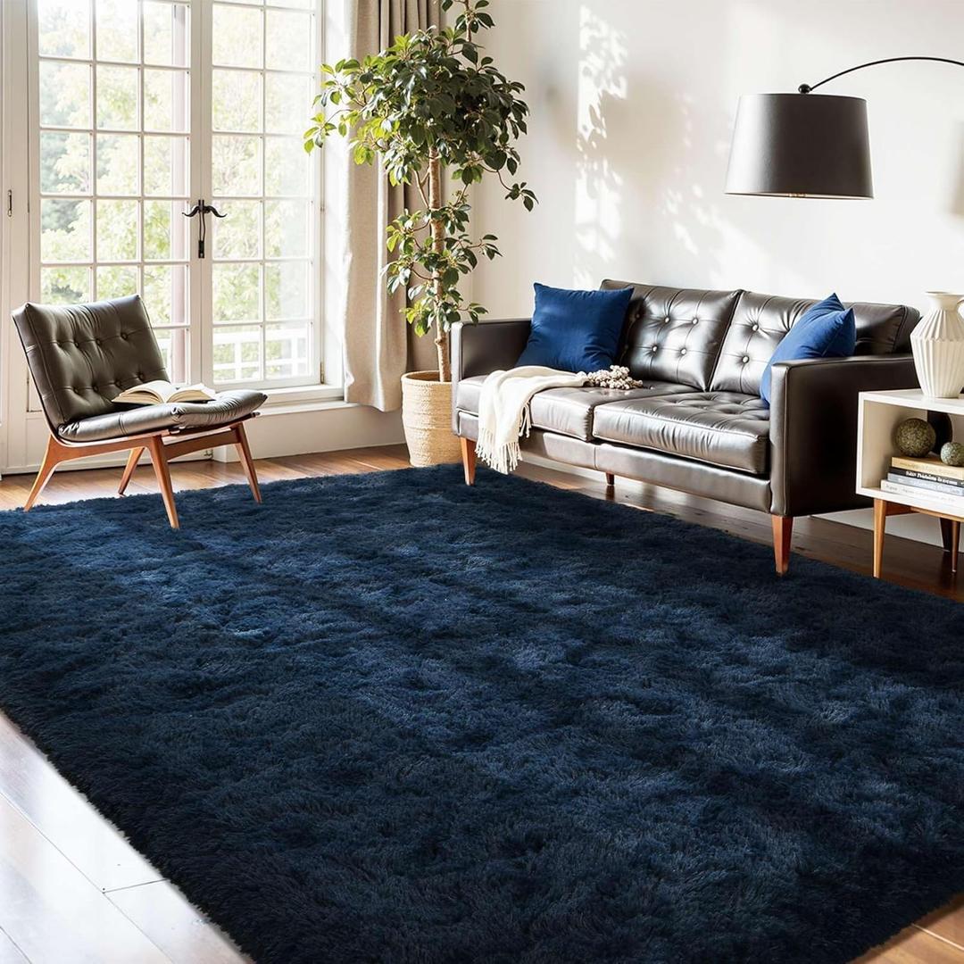 6x9 Fluffy Area Rug Blue Rugs for Living Room,Plush Soft Navy Blue Shag Carpet for Bedroom Boys Book Room Nursery Kids Playroom Dorm Decor