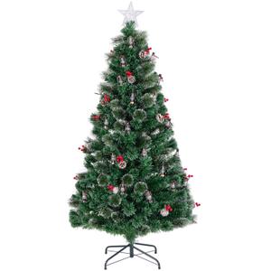 6 Feet Artificial Christmas Tree with Red Berries and Kerosene Lamps-6 ft, Green