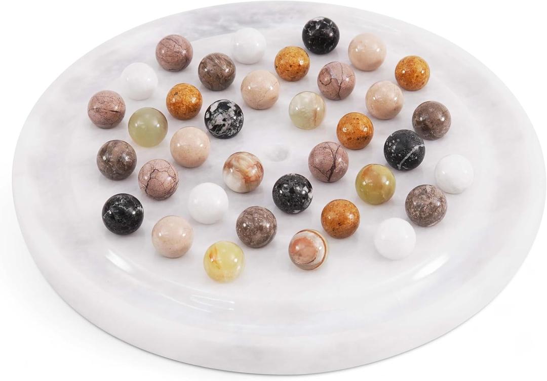 Radicaln Marble Solitaire Board Game with 42 Piece White Marbles Classic One Player Gameplay 10 inch Strategy Puzzle Board Games Adults for Tabletop Game, Birthday Gift, Table Games