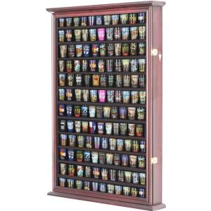 144 Shot Glass Display Case - Large Wall-Mounted Shadow Box with UV Protection, Perfect for Home Decor | Wall-Mounted Cabinet Curio Shadow Box for Action Figures Small Figurines Rack Lockable Door
