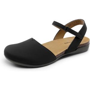 DREAM PAIRS Women's Closed Toe Sandals Arch Support Comfort Cork Footbed Flat Sandals Summer Shoes (9, Black)