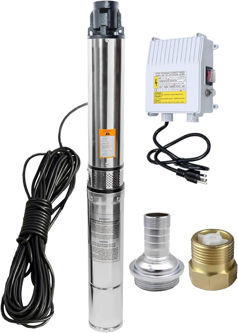 Deep Well Submersible Pump with Control Box, 1HP 110V Deep Well Pump Submersible Water Pump for Industrial Irrigation and Home, 100FT Power Cord, 33GPM,305FT Lift,Long Life,4" OD