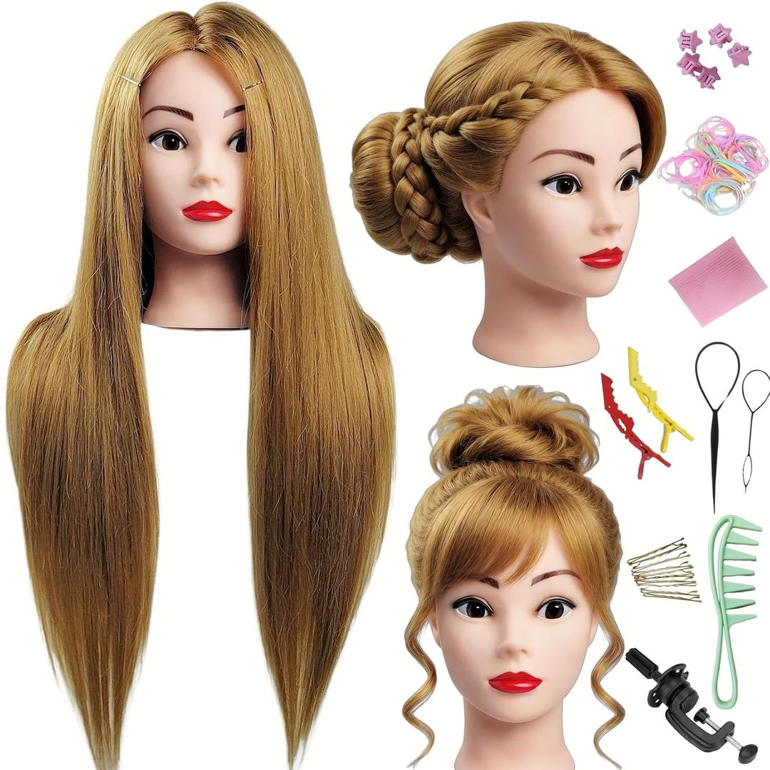 Light Auburn Real Hair Mannequin Head for Braiding Practice, 28" Professional Stylist Training Doll Head for Hair Styling & Mannequin Head with Hair for Kids Creative Fun