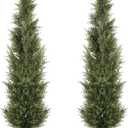 5FT Artificial Cedar Topiary Trees, 2Pack Lifelike UV Protected Faux Cedar Tree Fake Cypress Trees Evergreen Plants for Front Door Decor, Porch, Garden, Entryway