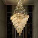 Flashing God D59''X H120'' Extra Large Chandeliers for High Ceilings Crystal Raindrop Gold Chandeliers Large Villa Chandelier Entrance Foyer Ceiling Light LED Dimmable 2700K-6000K Quadrate
