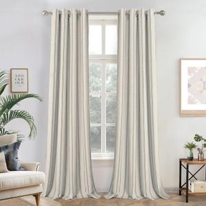 DriftAway Farmhouse Linen Blackout Curtains 102 Inches Long for Bedroom Striped Double Layer Thermal Insulated Sound Reducing Lined Grommet Rustic Drapes for Living Room 2 Panels W52 x L102 Gray