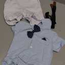 Baby Boys Gentleman Outfits Suits, Infant Shirt+Shorts+Bow Tie+Suspenders Clothes Set (6-9 Months, Light Blue + White)