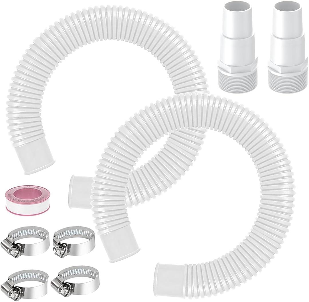 1.25 Pool Sand Filter Pump Hose with Adapter 1-1/4 Diameter Pool Sand Pump Filter Hoses for Replacement Above Ground Pools Compatible with Intex Coleman Saltwater Systems (2 PACK White)