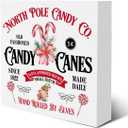 Candy Christmas Decorations Farmhouse Candy Cane Christmas Wooden Box Sign for Winter Xmas Holiday Home Kitchen Shelf Decor 5 X 5 Inches