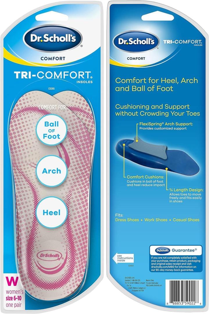 Dr. Scholl's Women's Shoe Insoles Bundle - Tri-Comfort Size 6-11 & Love Your Flats/Sandals 3/4 Length 1 Pair Each