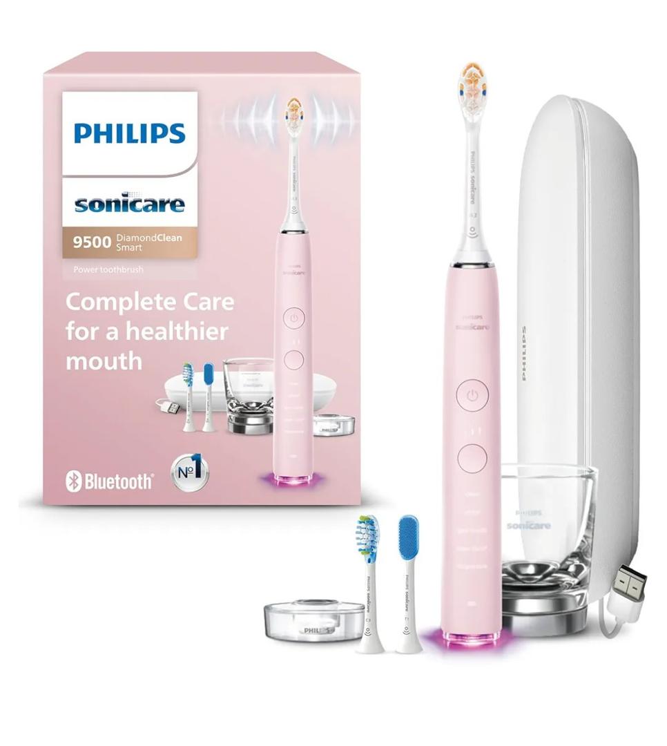 Philips Sonicare DiamondClean Smart 9500 Electric Toothbrush, Sonic Toothbrush with App, Pressure Sensor, Brush Head Detection, 5 Brushing Modes and 3 Intensity Levels, Pink, Model HX9923/21
