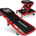 M-AUTO 40-Inch Folding Creeper Rolling Seat, All-in-One Adjustable Roller Garage Chair, Lay Down or Sit, 330LBS Capacity Under Car Roller Creeper with 6 Swivel Casters, Red