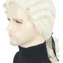 Washington Colonial Wig - 18th Century Historical Men's Wigs for Halloween Beige Judge Powder Wig