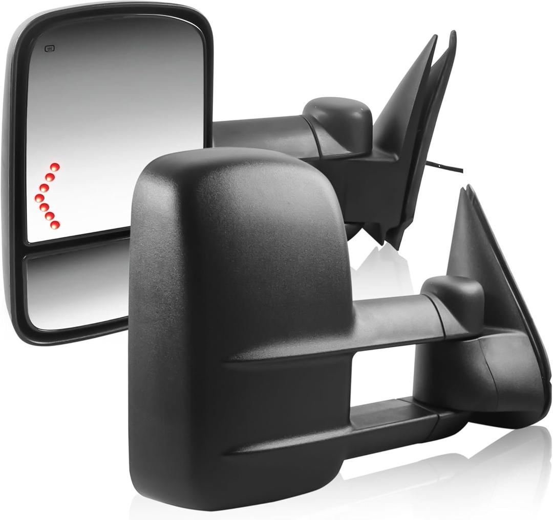 Pair Black Power Heated Towing Mirrors Compatible for 2003 2004 2005 2006 Chevy Silverado Tahoe/GMC Serria/Cadillac Escalade w/Arrow Signal Light
