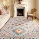 YIHOUSE Pink Tribal Rugs for Living Room, Washable 8x10 Area Rug, Non-Slip Boho Large Rug for Bedroom, Dining Room, Nursery (Pink/Blue)