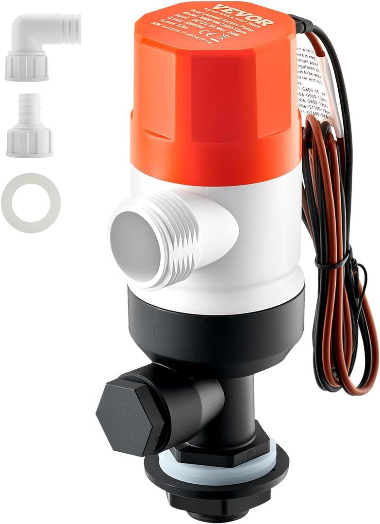 VEVOR Modern 12V 500 GPH Straight Livewell Aerator Pump with Dual Inlets, ABA Housing & Detachable Motor Cartridge, Corrosion-Resistant Livewell/Baitwell Pump for Freshwater Saltwater