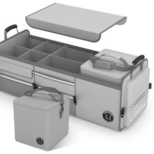 LIBZAKI Oversize 4 in 1 Car Trunk Storage Organizer, Multi Compartment Collapsible Trunk Storage Box with Cooler Bag for Car Truck SUV-Gray