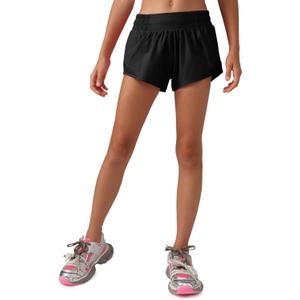 MCEDAR Girls Athletic Shorts with Liner, Quick-Dry Lightweight Active Workout Sports Running Shorts with Zip Pocket Black, Small
