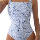 Floerns Women's Floral Print Square Neck Ruched Bust One Piece Monokini Swimsuit (Light Blue), Medium