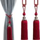 Melodieux Decorative Curtain Tiebacks Antique Tassels Holdbacks - Home Office Windows Drapery Fasteners Fringe Ropes, Set of 2 (Red)