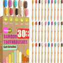 30 Pack Bamboo Toothbrushes  Soft Bristle, BPA-Free, Natural Wood Handle, Bulk Toothbrush Set for Adults Family Travel (Vibrant 10 Colors)