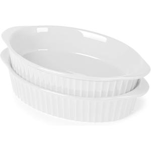 LEETOYI Porcelain Small Oval Au Gratin Pans, Baking Dish Set for 1 or 2 person servings, Bakeware with Double Handle for Kitchen and Home, Set of 2 (White)