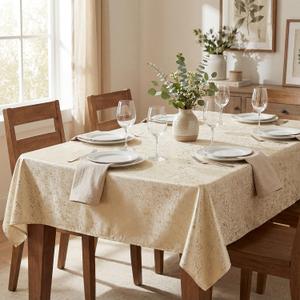 Horaldaily Beige Tablecloth 60x120 Inch Rectangular, Solid Rectangle Table Cloth with Golden Sequin, Thanksgiving Christmas Table Cover for Wedding, Party, Banquet, and Events