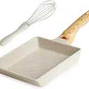 Tamagoyaki Japanese Omelette Pan - Nonstick Tamago Pan, Rectangle Egg Frying Pot, Wooden Handle, PFOS & PFOA Free, Oven & Dishwasher Safe (7*6 inch, White)