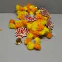 5 Pcs 50 Inch Diwali Artificial Marigold Garland with Wooden Lotus Hanging for Decoration Indian Pooja Decor Lotus Flower Decor Indian Pooja Ganesh Decorations for Home Wall New Year Gift
