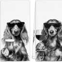 Long Haired Dachshund Gifts Wine Kitchen Towels Set of 2, Funny Dachshund Wine Lover Decorative Hand Dish Towel for Kitchen Home Bar, Gifts for Dog Beer Lovers Home Bar Decor(16x24Inch)