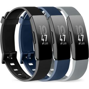 Adjustable Elastic Nylon Sport Bands Compatible with Fitbit Inspire 3/Inspire 2/Inspire/Inspire HR/Ace 2/Ace 3, Soft Loop Stretchy Straps Replacement Wristbands for Fitbit Inspire Women Men (Black+Gray+Indigo)