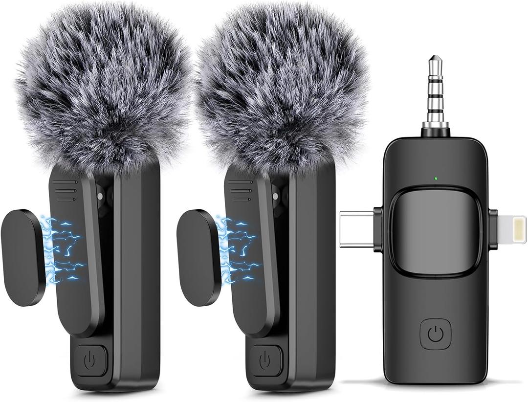 3 in 1 Wireless Lavalier Microphone for iPhone/iPad/Android/PC/Camera,Mini Mic with Noise Reduction, Mini Microphone for Video Vlog,Interviews,Live Streaming(Lightning/USB C/3.5mm Jack)