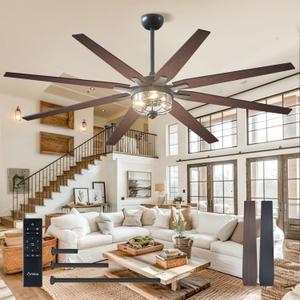 Amico Ceiling Fans with Lights, 72'' Indoor/Outdoor Black Ceiling Fan with Remote Control, Reversible DC Motor, 8 Blades, 3CCT, Dimmable, Noiseless, Vintage Large Ceiling Fan for Farmhouse, Bedroom