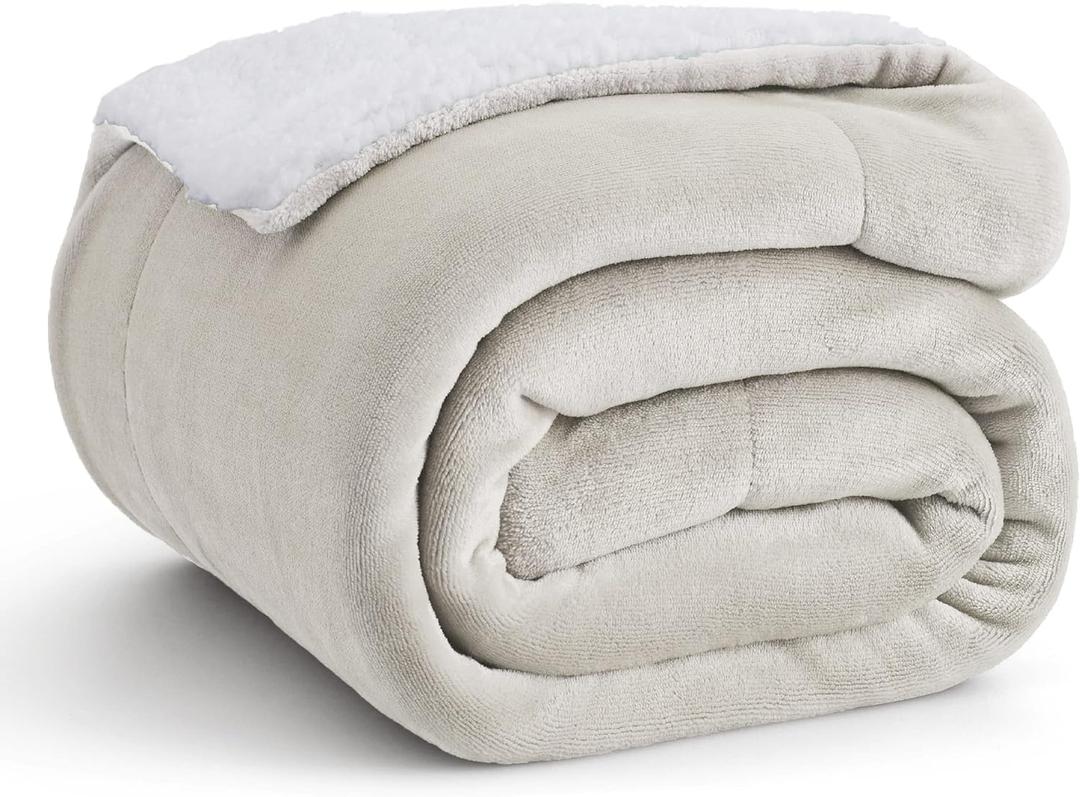 Bedsure Sherpa Fleece Throw Blanket Twin Size for Couch - Thick and Warm, Soft Fuzzy Plush Twin Blanket for Winter, Linen, 60x80 Inches