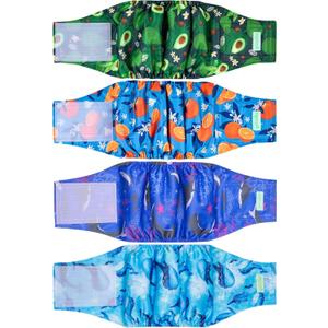 wegreeco Belly Bands for Male Dogs, (4 Pack) of Washable Male Dog Diapers, Super Absorbent Dog Belly Band (Fruit, Adventure, Medium) (Medium (15" to 17"))