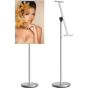 Heavy Duty Multi-angle Adjustable Metal Painting Easel Stand,Sign Holder Stand,Poster Stand with Round Base- Outdoor Floor Standing Indoor Display Holder(Silver)