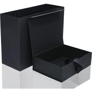 RUIFYRAY Large Black Luxury Magnetic Gift Box with Lid, Ribbons and Gift Bag, 12.2x8.7x4 Inches, Great for Christmas, New Year, Wedding, Birthdays, Man