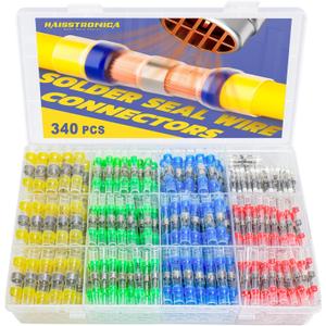 340PCS Solder Seal Wire Connectors-haisstronica Marine Grade Heat Shrink Wire Connectors-Butt Splice Wire Terminals for Marine,Electrical with Corrosion and Weatherproof(5Colors/5Sizes)