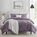 Clara Clark Grayish Purple Duvet Cover Queen Size - Pintuck Queen Duvet Cover Set, 3 Piece Double Brushed Duvet Covers with Button Closure, 1 Pinch Pleated Duvet Cover 90x90 inches and 2 Pillow Shams
