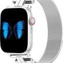 Slim Metal Band for Apple Watch Bands for Women , H-shaped Magnetic Strap Stainless Steel Mesh Clasp for iWatch Series, Size: 49mm/46mm/45mm/44mm/42mm