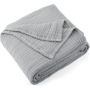 Carriediosa 100% Cotton Muslin Throw Blanket 108" X 90" King Size4-Layers Summer Gauze Throws for Bed CouchSoft Lightweight Breathable Linen Blankets Bedspread for Adults All SeasonGrey