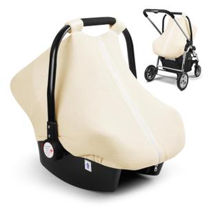 Elstey Muslin Baby Car Seat Cover, Breathable Carseat Canopy with Fully Zipper Opening, Universal Fit Infant Stroller Carrier Covers for Boys and Girls