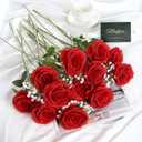 Waipfaru 20 Pcs Fake Red Roses Babys Breath Artificial Flowers Bulk, Silk Red Rose Faux Babys Breath with Long Stems for Wedding Bouquet Vase Flower Arrangement