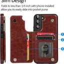 UEEBAI Wallet Case for Samsung Galaxy S23 5G, Slim PU Leather Case with Card Slots Kickstand Magnetic Clasp Durable Shockproof Flip Folio Cover - Brown
