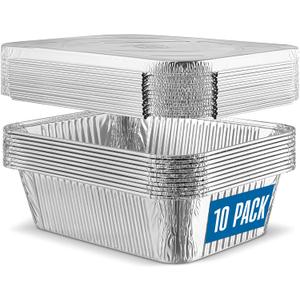 10 Pack Aluminum Pans 8'' x 10" Disposable Pans with Covers Heavy Duty 5 lb Foil Pans for Baking and Cooking