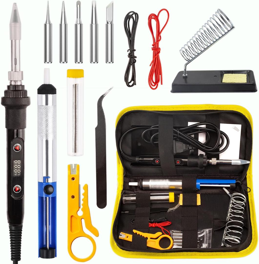 WellerMan Soldering Iron Kit 80W  LCD Digital Adjustable Temperature Soldering Tool Set with 5 Precision Tips, Desoldering Pump, Solder Wire, Stand for DIY, Electrical Repairs, and Metal Work